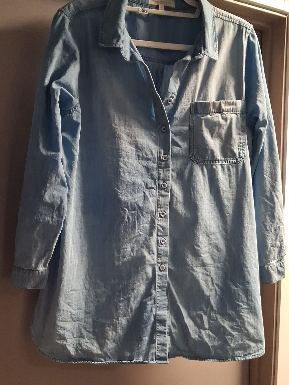 Light Blue Womens Side Stitch Denim-Style Button-Up Shirt